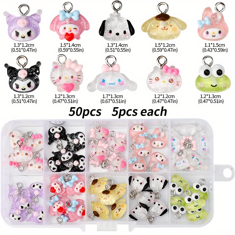 TEMU 35/ 50 Cute Cartoon Animal Jewelry Set - Suitable For Hello Kitty, Black, My Melody, Resin Pendants, Suitable For Creative Making, Fashionable