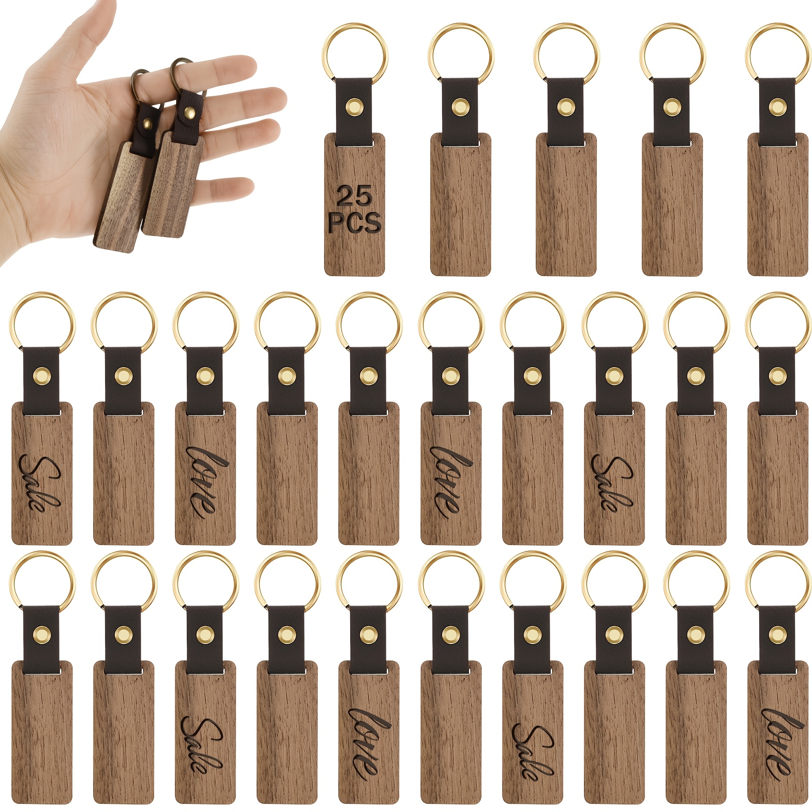 

25pcs Wooden Keychain Blanks Diy Blank Wood Keychains With Leather Straps Wood Keyring Blanks Unfinished Wooden Keychains For Engraving Key Tags Wood Crafts For Diy Key Chains 6.5x2.8cm