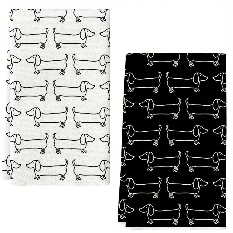E-shop 2er-Set, Schwarz-Weiße Linien Hunde Küchentücher, Super Saugfähige Geschirrtücher, Utensil Trockentücher, Reinigungstücher, Badezimmer Deko,