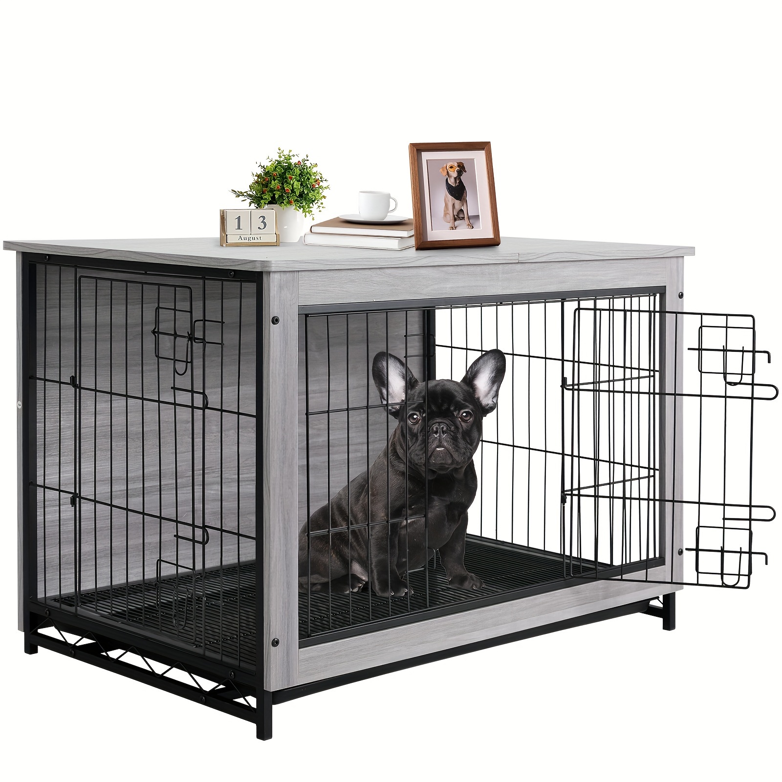 

Dog Crate Furniture, 29.1" Wooden Side End Table, Kennel With Double Doors, Heavy-duty Dog Cage With Pull-out Removable Tray, Indoor Medium/large/small Pet House Furniture