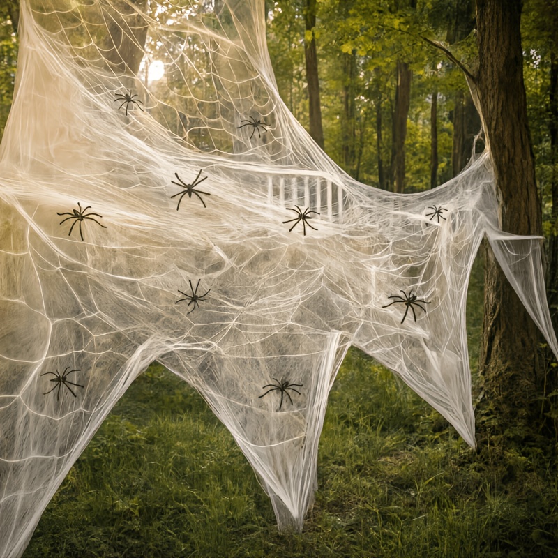 Image of 200 Of Web Decoration With 10 Simulated , Super Elastic Web, Suitable For Outdoor, Bar, Decoration Props, Indoor And Outdoor Party Supplies, Halloween, Christmas Gifts, Adult Holiday Decorations