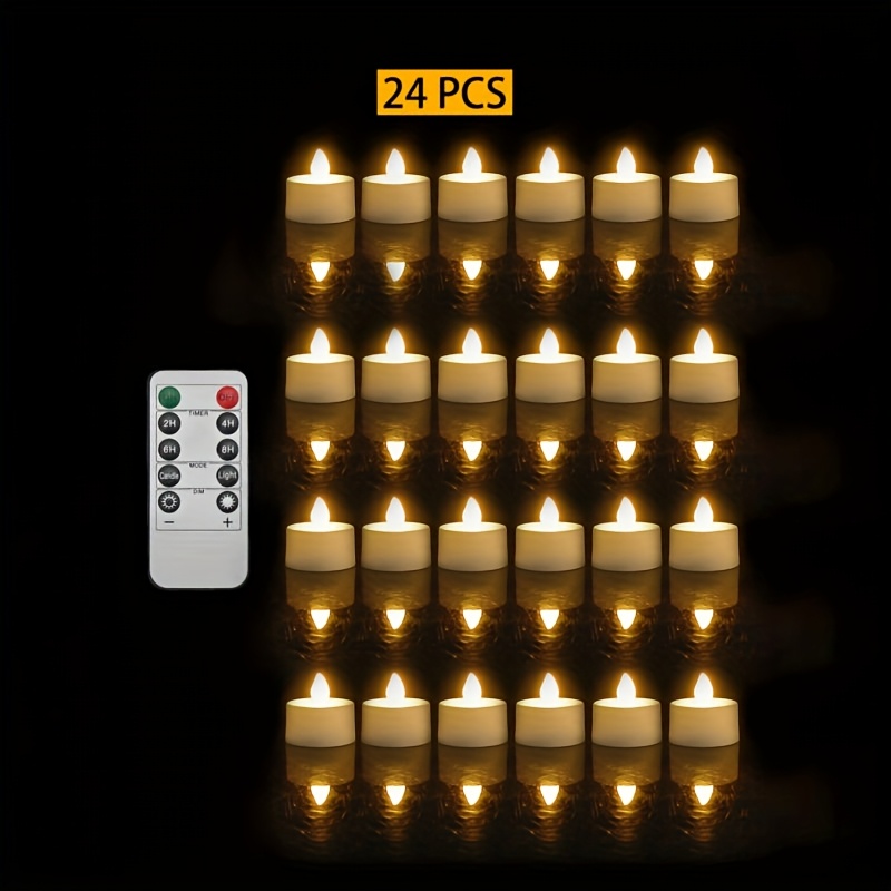 Image of 24 Pack Led Lights Battery Powered, Flameless Flickering Electric Timer Candles, Led Flickering Fake Tea Light Candles Bulk For Christmas Halloween Pumpkin Lantern Decorations