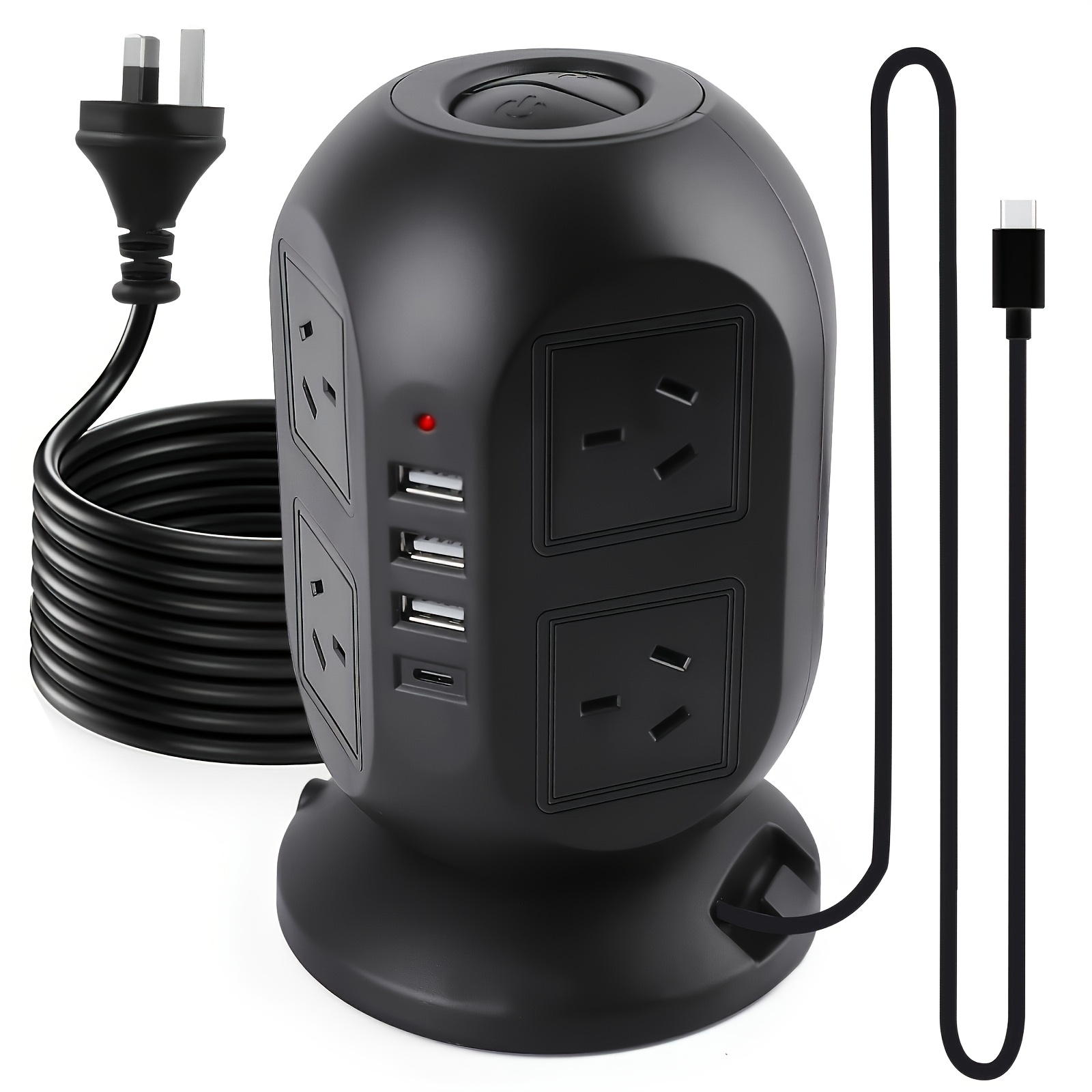 TEMU Socket With 1 Retractable Built-in Usb Charging Cable, Strip Protector 10 Ft, Plug Extension Cord With Multiple Outlets, 8 Ac Outlets, 4 Usb