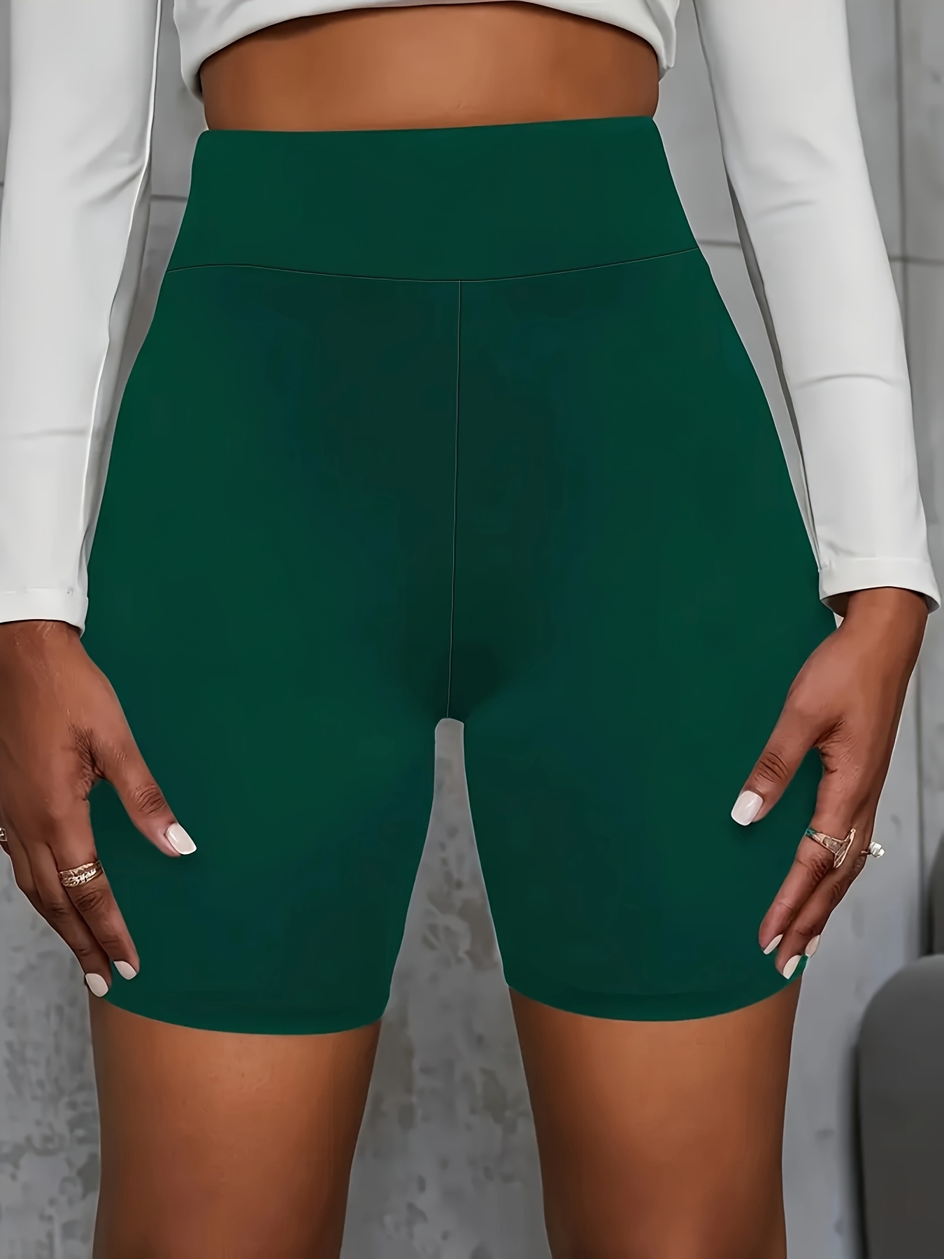 Women's High-Waist Stretchy Shorts - Soft, Casual Solid Color Leggings for Spring & Summer, Machine Washable, Polyester/Spandex Blend, Smooth Fabric, Mid-Thigh Length