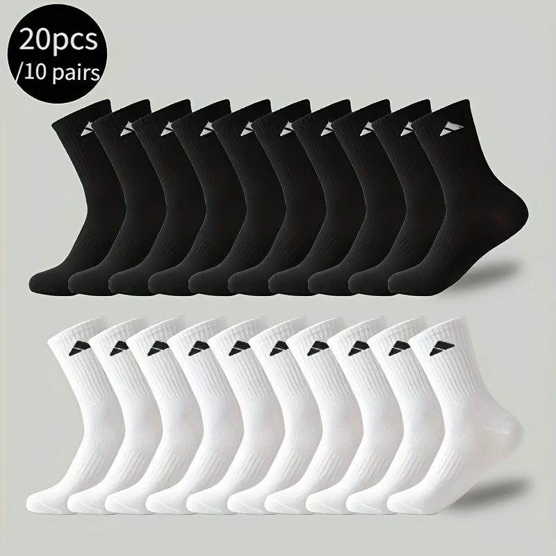 10 pairs 20pcs of mens new solid   socks comfortable and breathable fitness and running socks for spring and summer suitable for outdoor hiking travel and daily casual wear