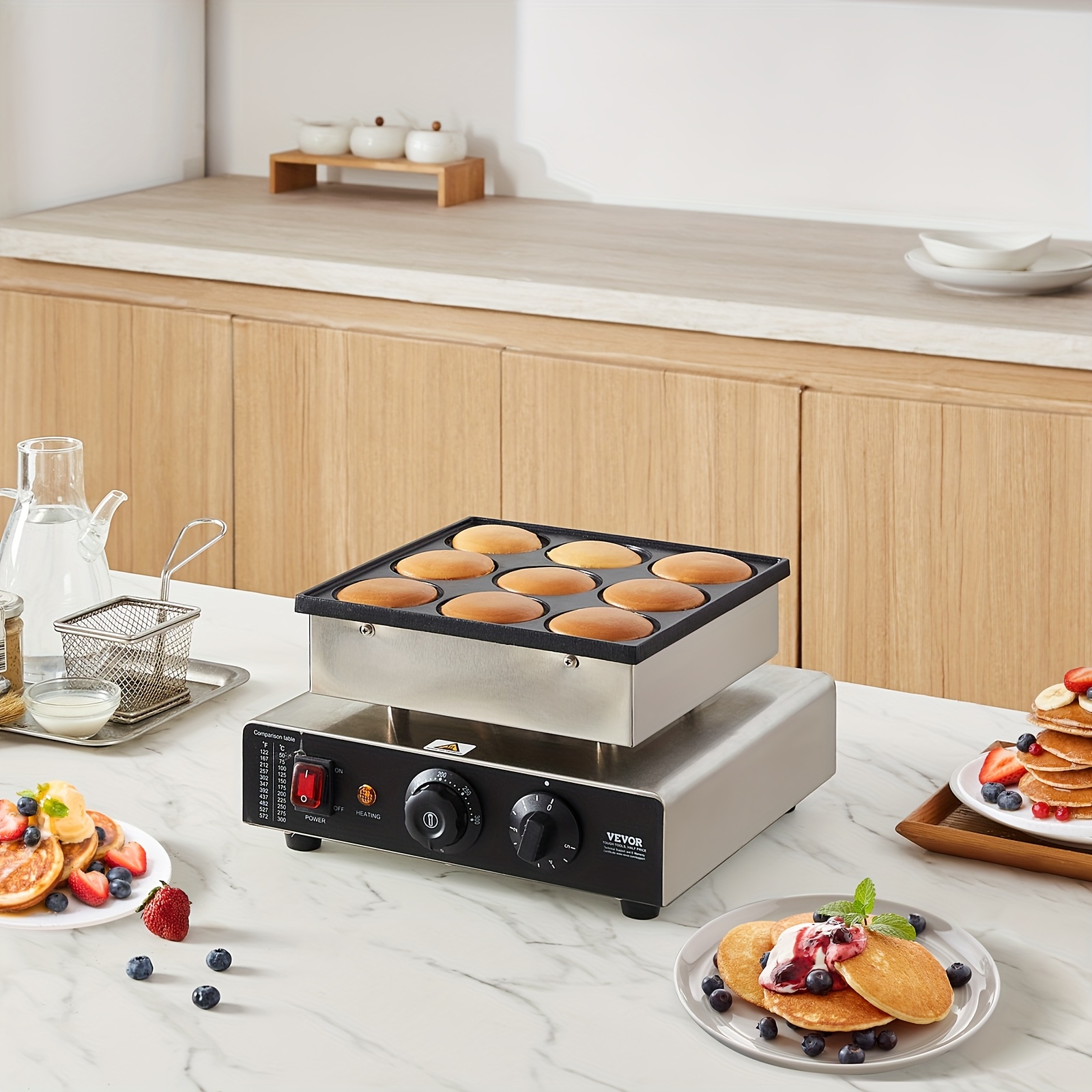 dutch pancake maker 9pcs 76mm diameter   baker machine 850w   poffertjes grill non stick stainless steel temperature and time contro Product details 3
