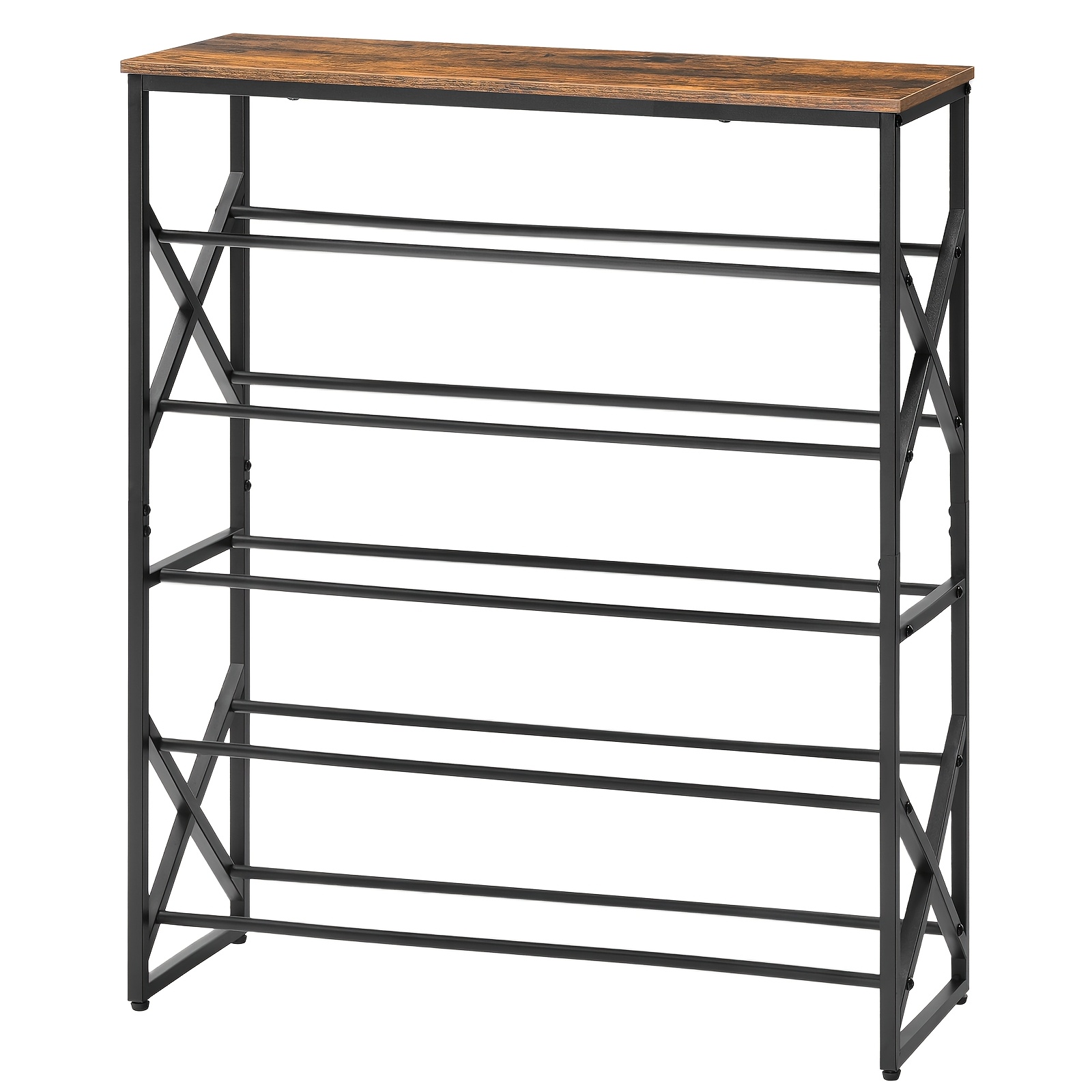 6-tier Shoe Rack - X-shaped Golden With Wooden Top - Stylish Shoe Storage Shelf For Entryway, Hallway, Foyer, And Living Room - Rustic Brown Finish