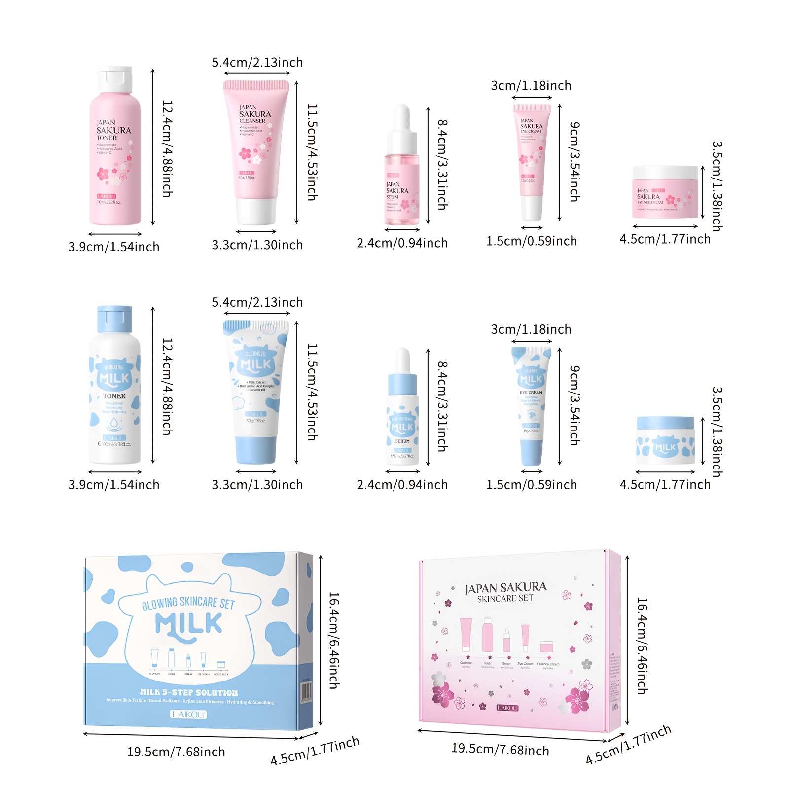 LAIKOU Sakura and Milk Skincare Gift Set, 5-Piece Routine