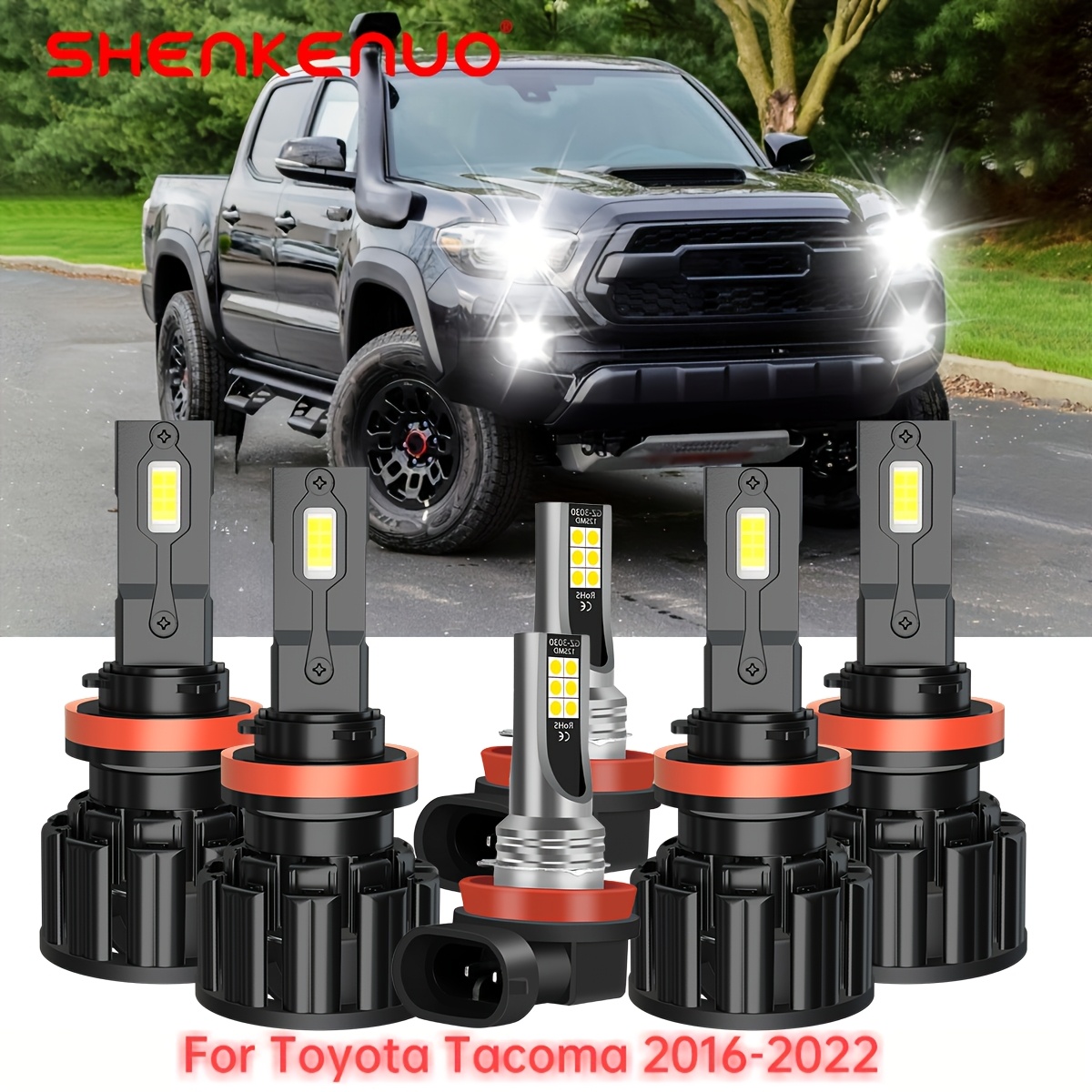 TEMU 6pcs For Tacoma 2016-2022 Led Headlight Bulbs High Low Beam + Fog Light Bulbs Combo 6000k White Plug And Play