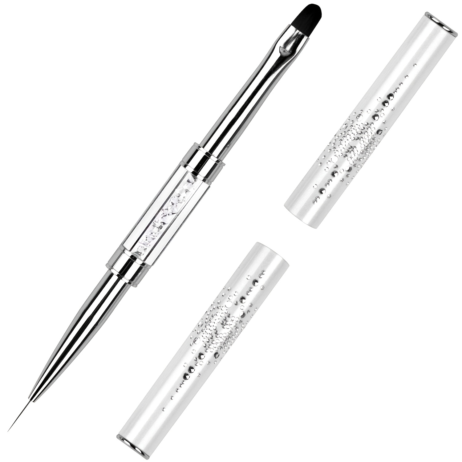 TEMU 1pc 1pcs Double-end Gel Nail Brush With Rhinestone Handle & Nylon Bristles - Tip Nail Art Suitable For Hard Poly Gel Polish, Compatible For