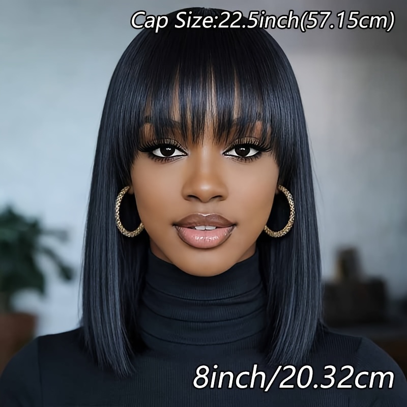 Image of Brazilian Human Hair Wig - Full Machine-made Straight Bob With Bangs, 200% Density Suitable For Daily Wear, Hairpiece For Base, Suitable For & Hair Loss Solutions