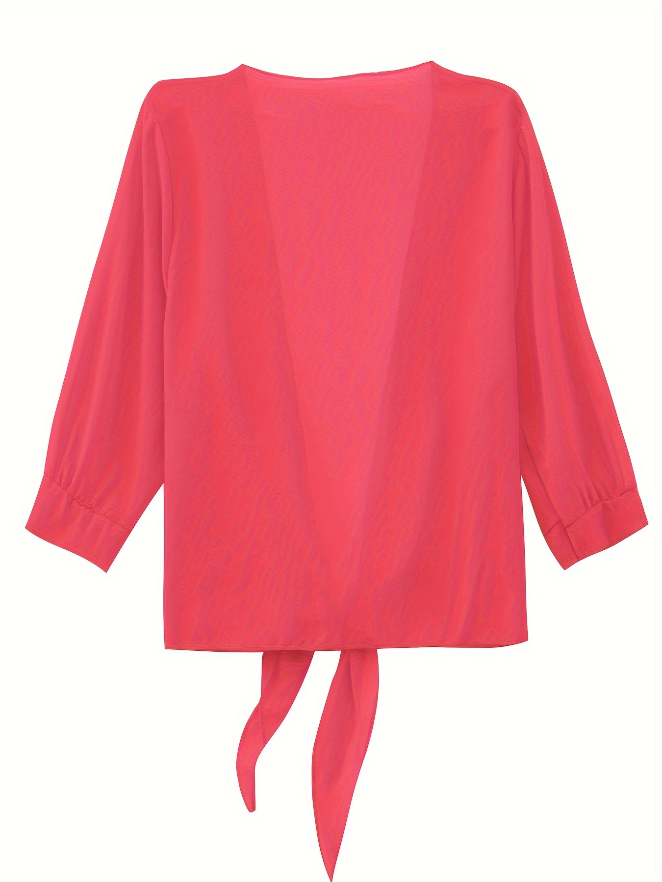 Women'S V-Neck Polyester Cardigan - Solid Color Half Sleeve Short Length with Lace-Up Detail, Non-Stretch Woven Fabric, Spring/Summer Lightweight Chiffon Sun-Protective Clothing