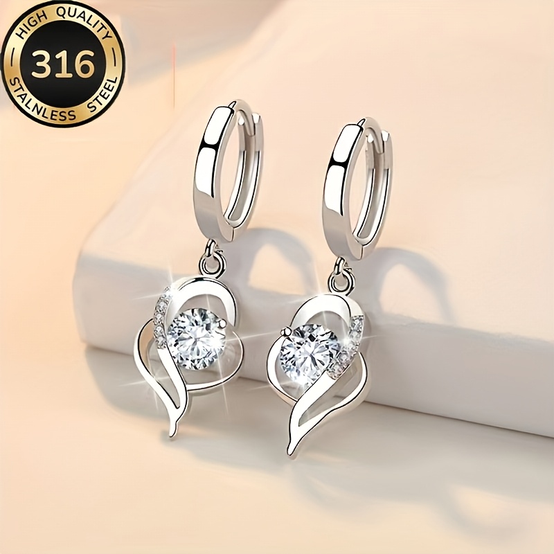 TEMU Women's Fashion Heart-shaped Drop Earrings, Stylish Temperament All-match Niche Design Ear Jewelry, Gift For Couples, Best Friend, Daily Wedding