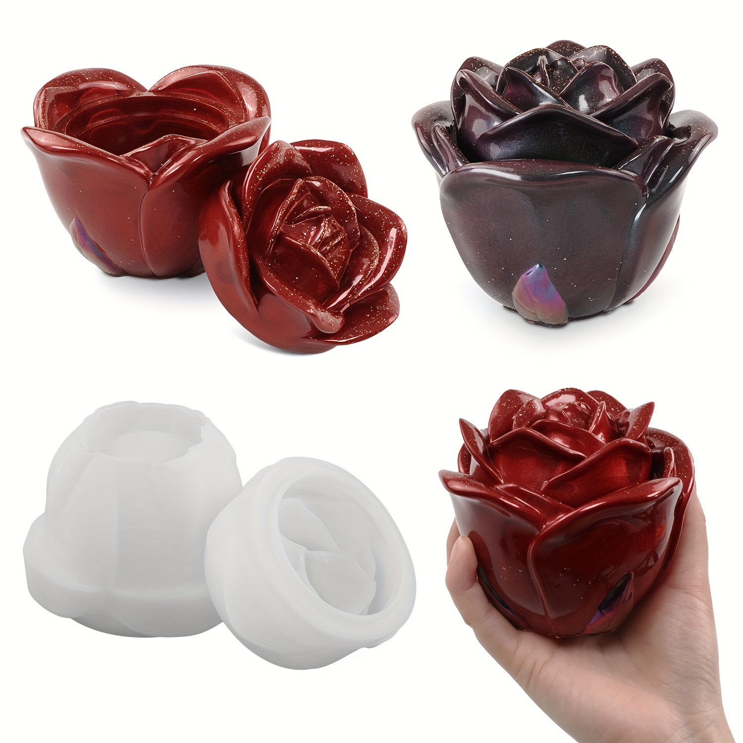 

sleek Design" Elegant Rose Flower Silicone Mold For Resin & Gypsum Storage Jars - Diy Jewelry And Accessory Organizer