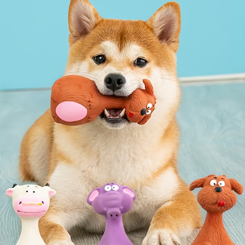 1 durable bite resistant squeaky toy cute cartoon dog chew toy with bone shape vibrant colors durable details for   training     fun without battery Product details 0