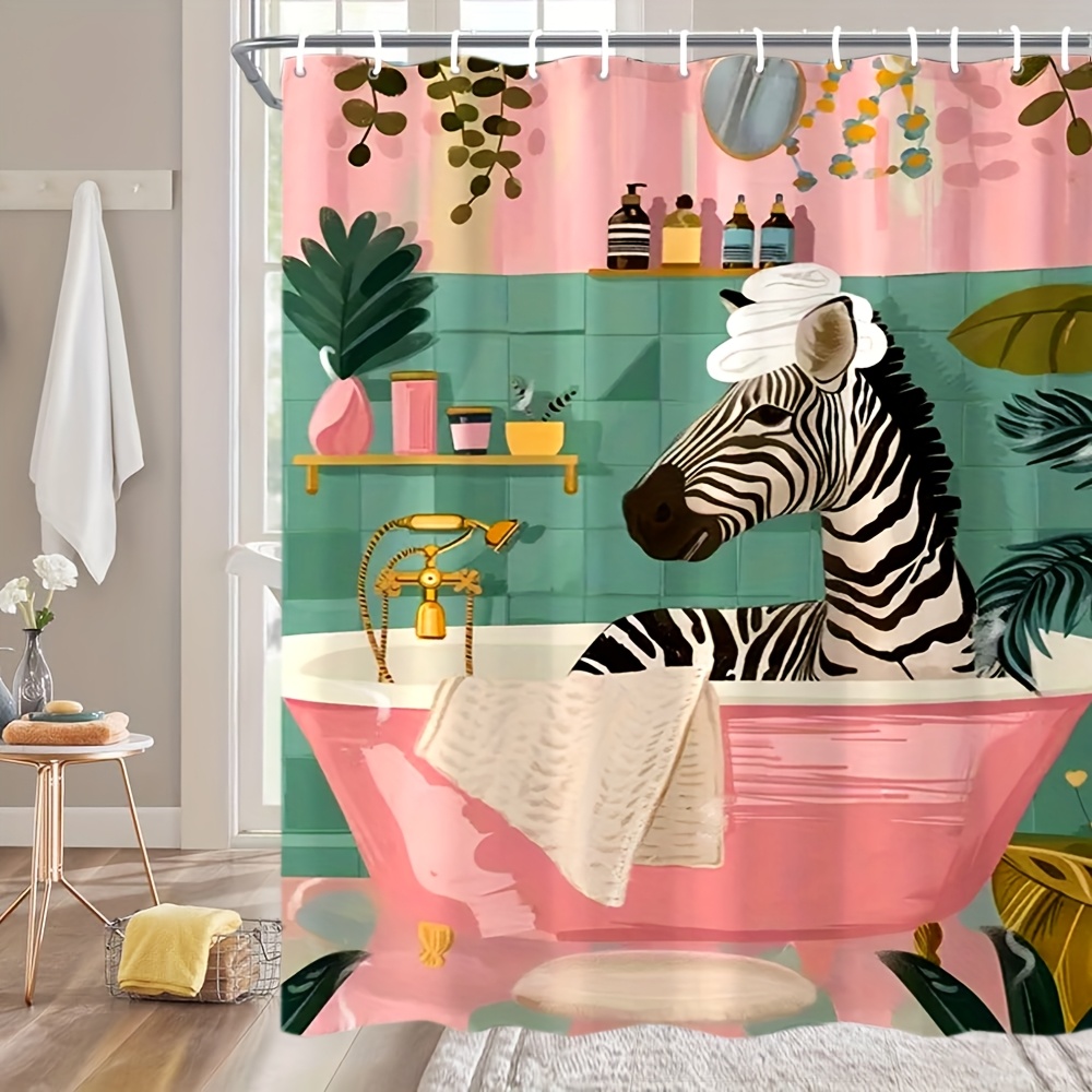 

Chic Vintage Zebra Watercolor Shower Curtain With Hooks - 72x72 Inches, Stain-resistant Polyester Fabric, Machine Washable, All , Bathroom Decor