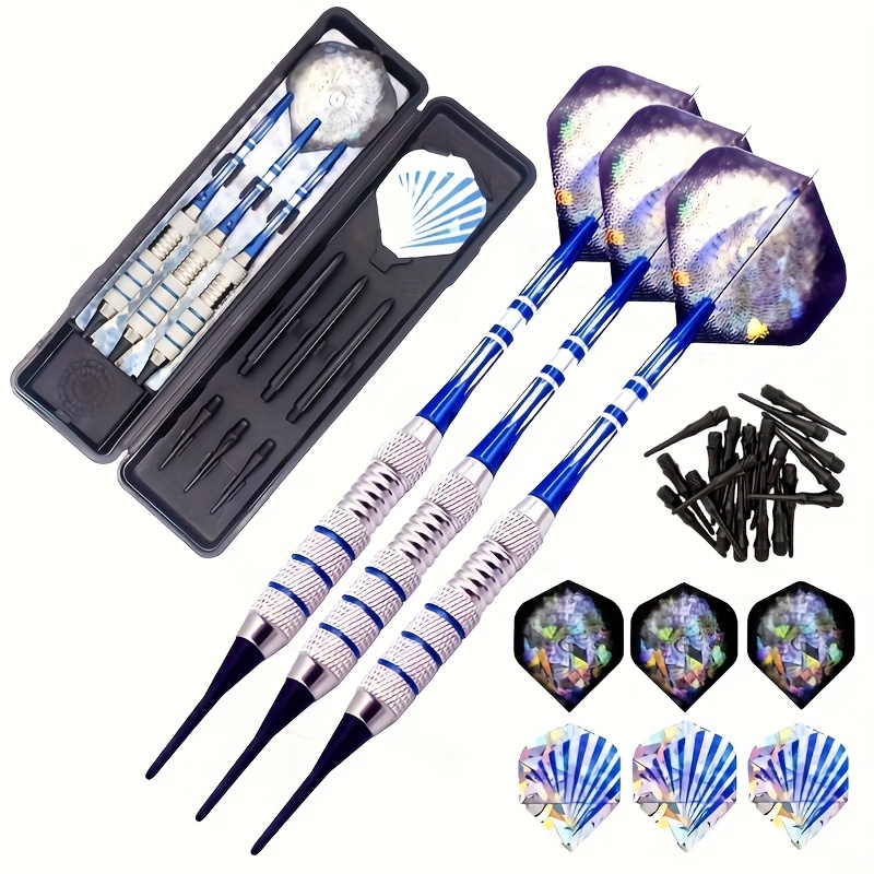 E-shop Dart Set für elektronisches Dartbrett 22G Kunststoffspitzen Dartsatz mit Messingkörpern & Aluminiumschäften, 6 Flights 3 Ersatz Kunststoff Dart