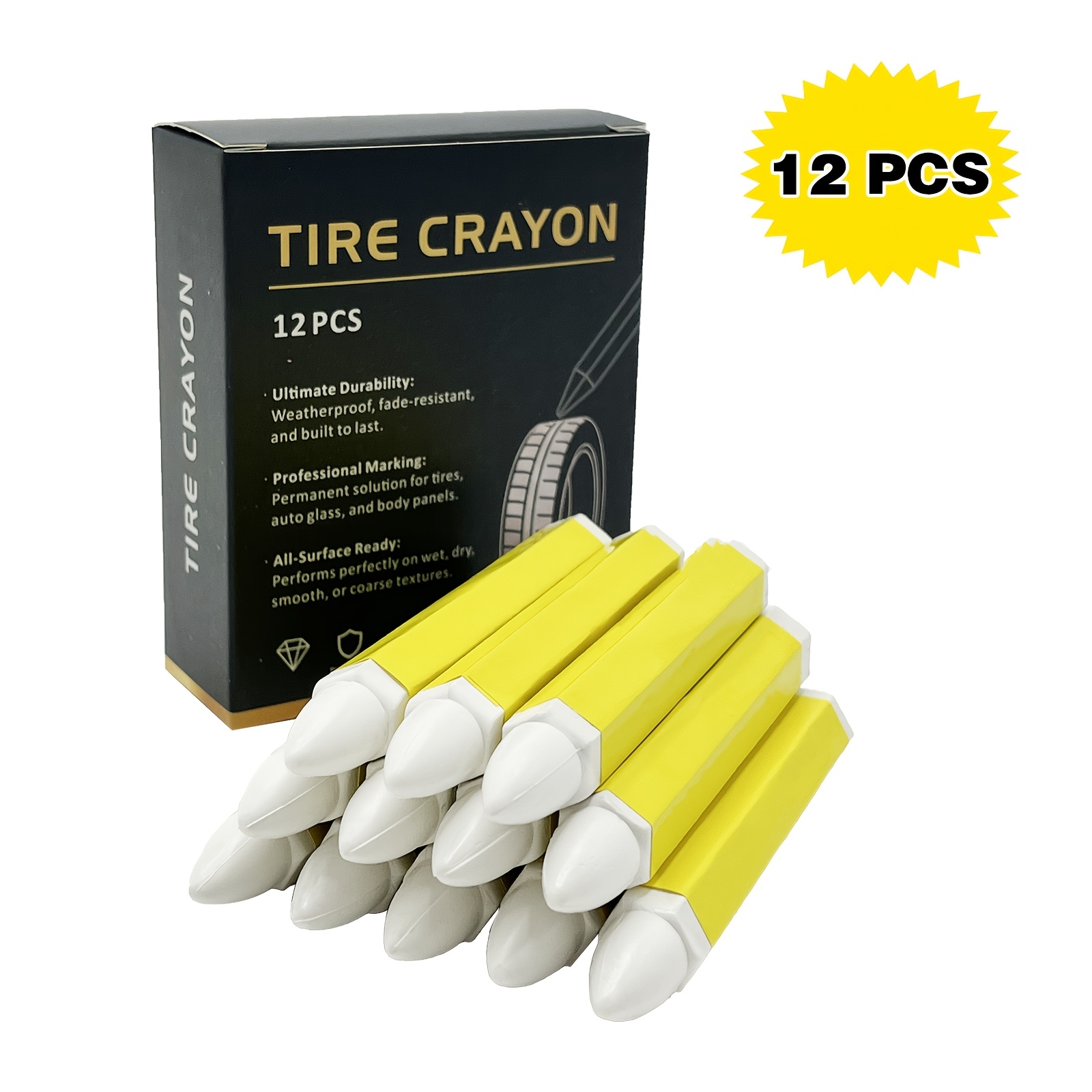 Image of 12 Pcs Tire Marking Crayons, And Heat-resistant, Strong Color Payoff, Wear-resistant And Break. Suitable For Automotive Tire Repair/conveyor Belts/metal/construction Project Marking