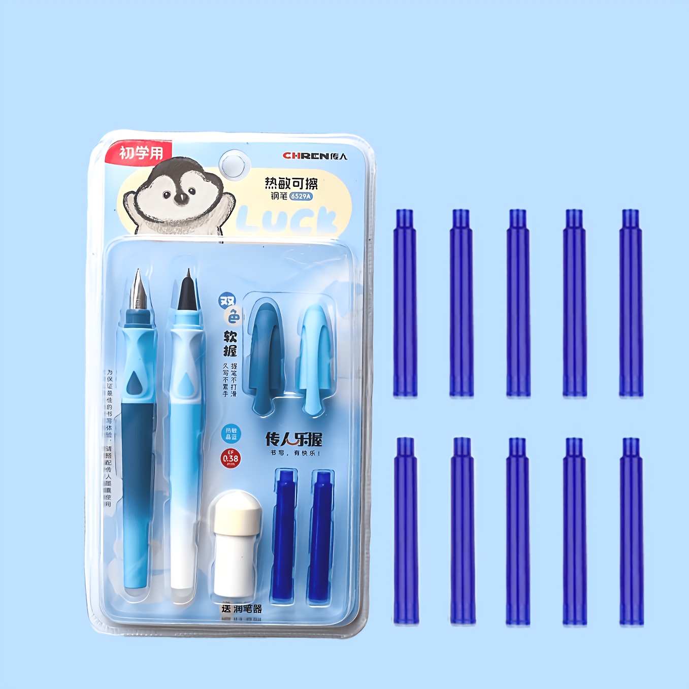 15pcs Panda Erasable Fountain Pen Mixed Set Ergonomic Grip No Bleed Ink Flow Ideal For Calligraphy Journaling Writing School Supplies Including 2pcs Pens+12pcs Inks+1pc Pen Nib Moisturizer