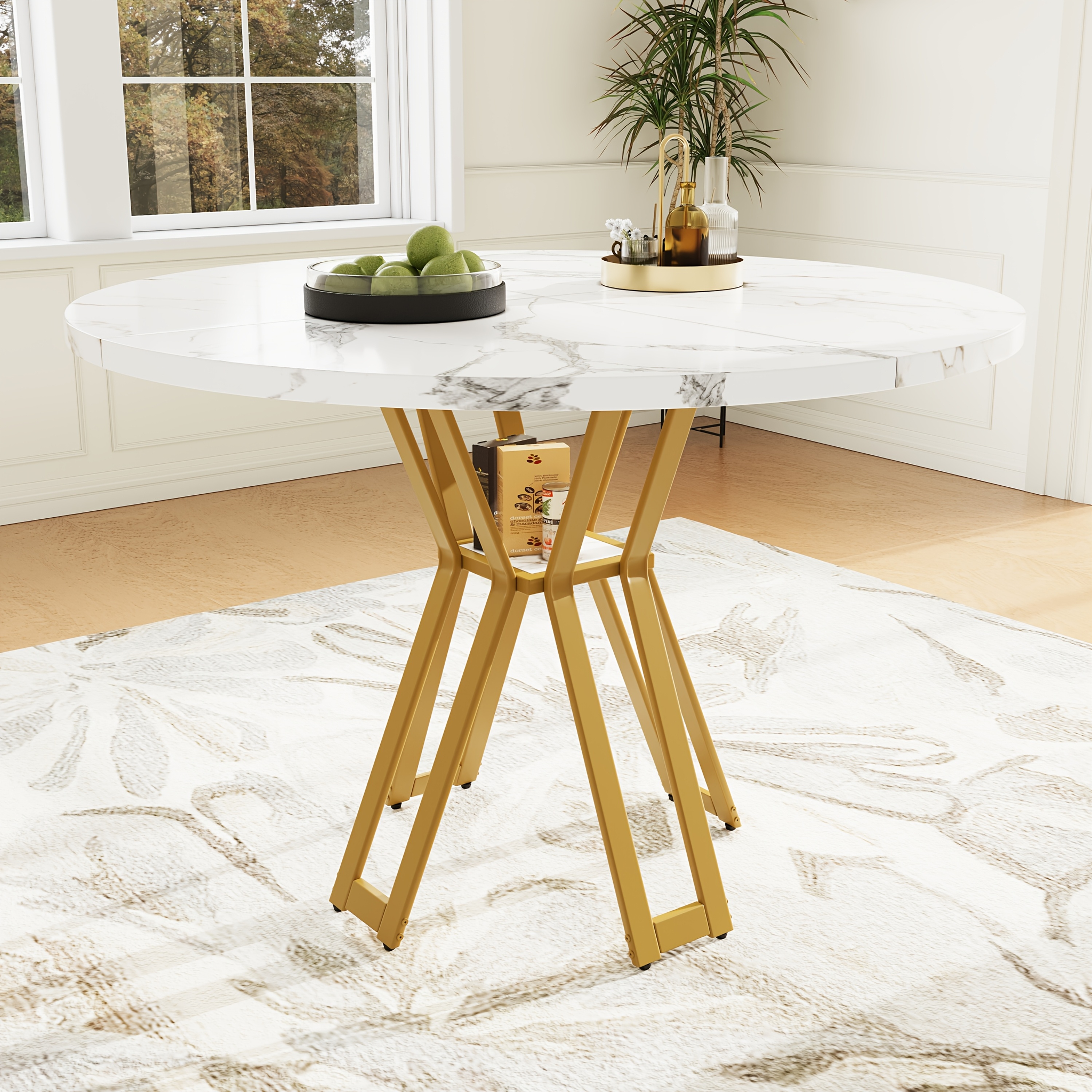 TEMU A Compact Dining Table That Accommodates 4 To 6 Individuals, Ideal For Dining And , In A White End