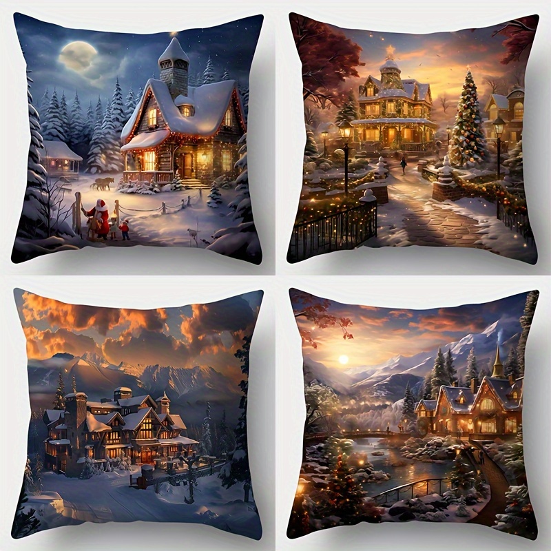 

4- Christmas , 17.7x17.7 , , Polyester, Zippered, , Printed, Sofa Lumbar Cushion For Decor