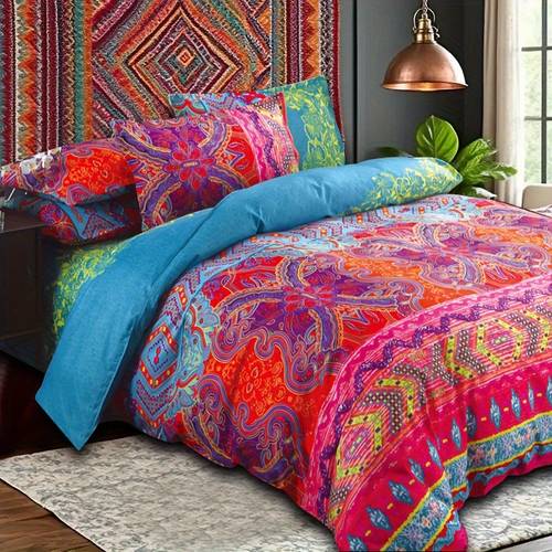2 3pcs bohemian print quilt set for double bed large and extra large bedding soft microfiber lightweight bedding suitable for a great gift for valentines day and