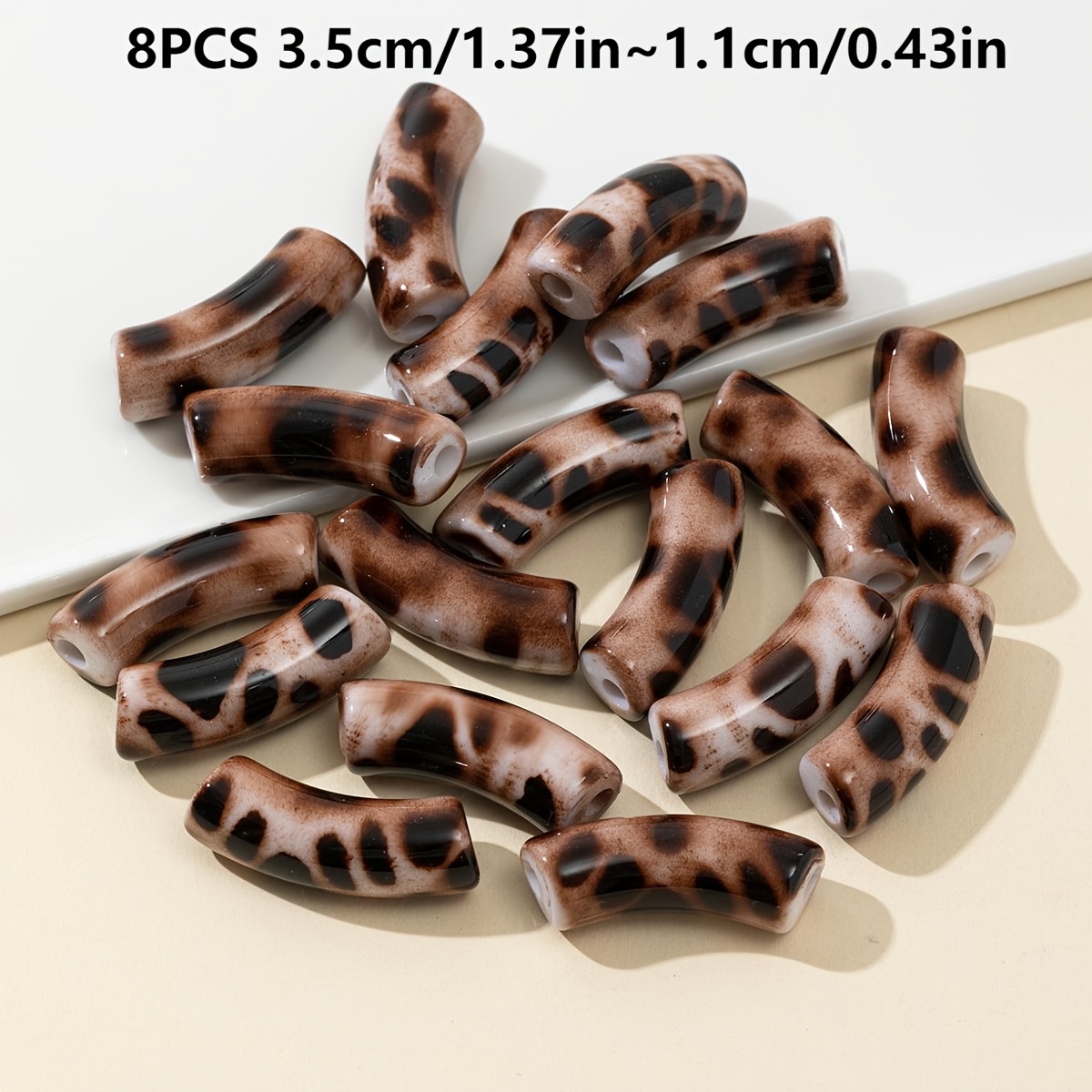 Image of 8pcs Stylish Leopard Print Series Curved Tubes - Creative Making, Handcrafting & Bracelet Design - Ideal For Crafting Accessories And Fashion Projects Beads & Bead Assortments