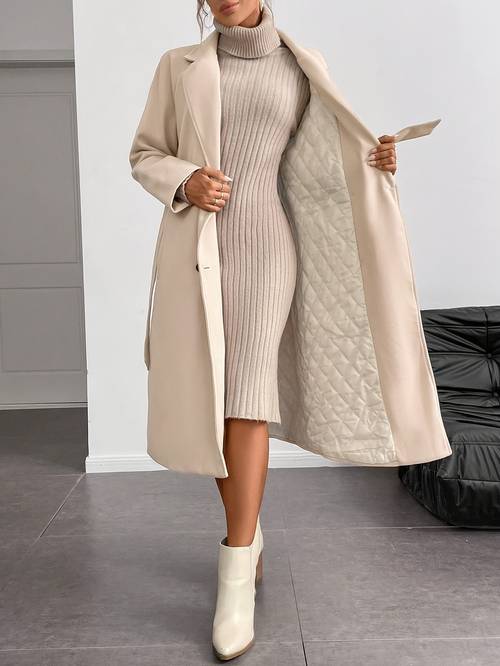 womens notched lapel double breasted belted long coat bamboo 51