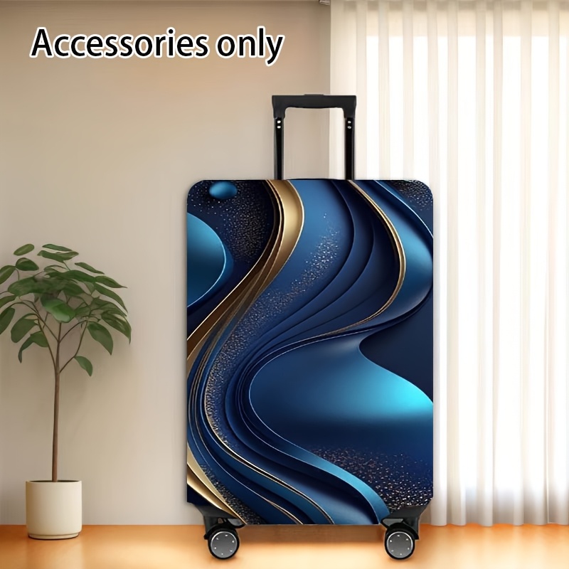 TEMU Travel Necessity - Luggage Protector With Blue And Golden , Elastic Dust-resistant Accessory For Spinner Bags, Fits Suitcases Measuring
