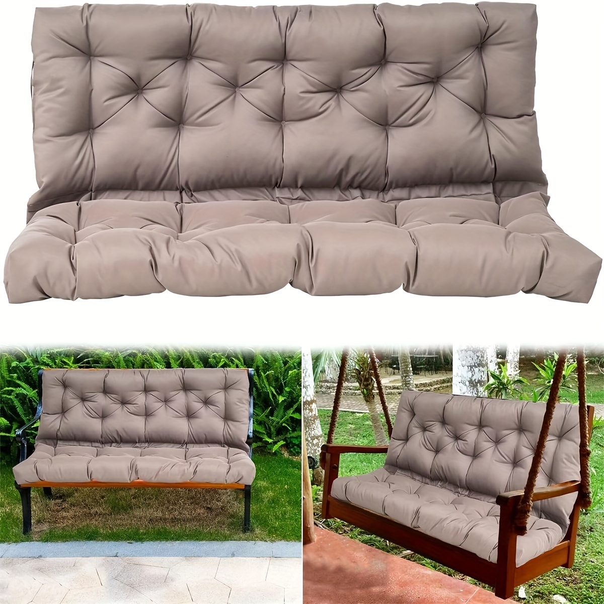 

Outdoor Swing Cushions Waterproof Swing Cushions 3 Seater Replacement With Backrest Outdoor Thickened Bench Cushion With Ties For Porch Patio Backyard Garden 60 * 40 In