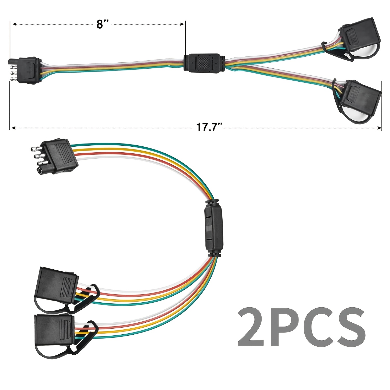 1pc/2pcs Flat Y-splitter Trailer Adapter With 17.7" Extension Harness, Plug And Play Connector For Trailer Lights And Tailgate Light Bar