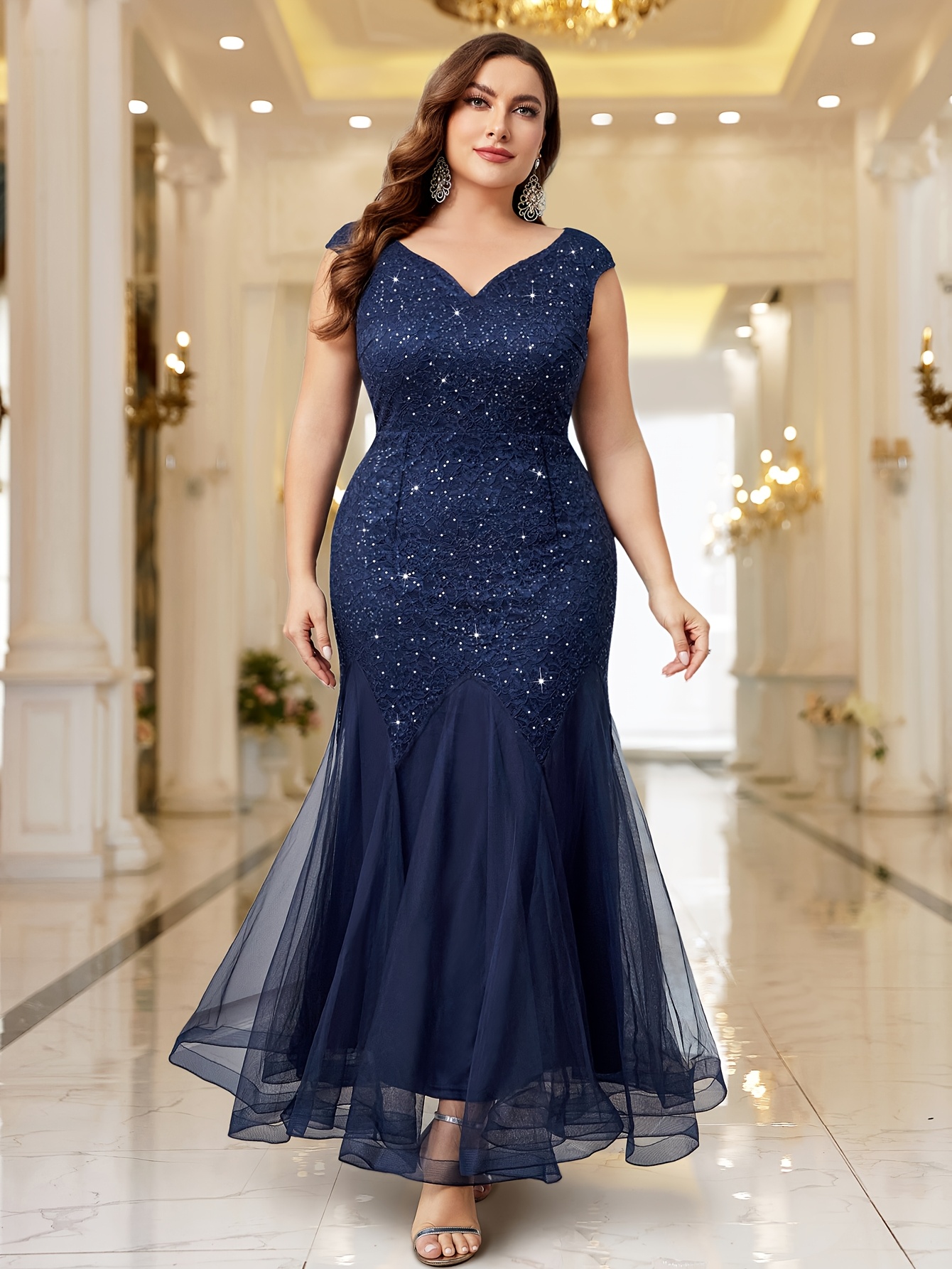 plus size plus size p23163 elegant plus size sequin lace - Temu