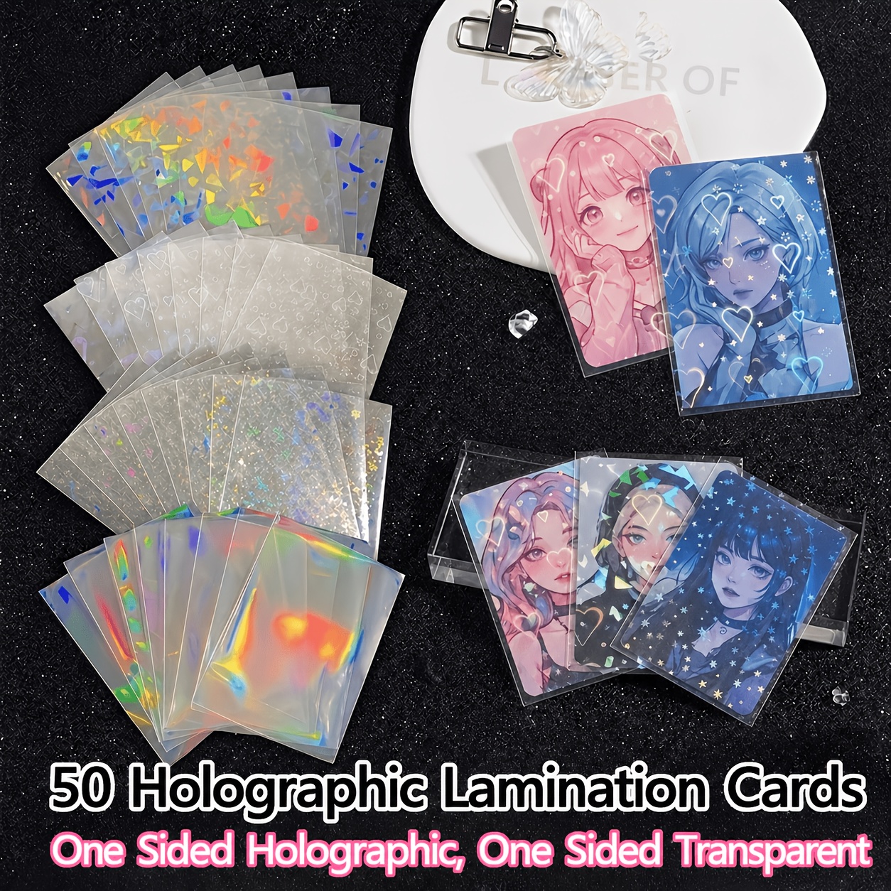 magic card binder sleeves Uta Tarot Art Style One Piece Holographic Card Sleeves – Kado Supplies