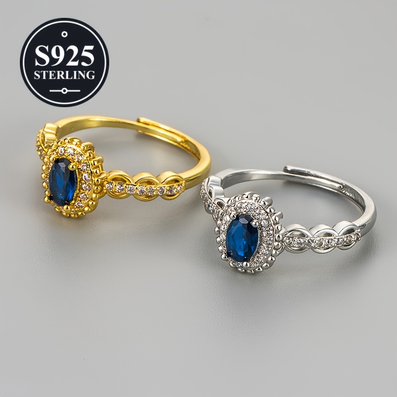 Women's Vintage Blue Zirconia Pave Open Ring, Light Luxury