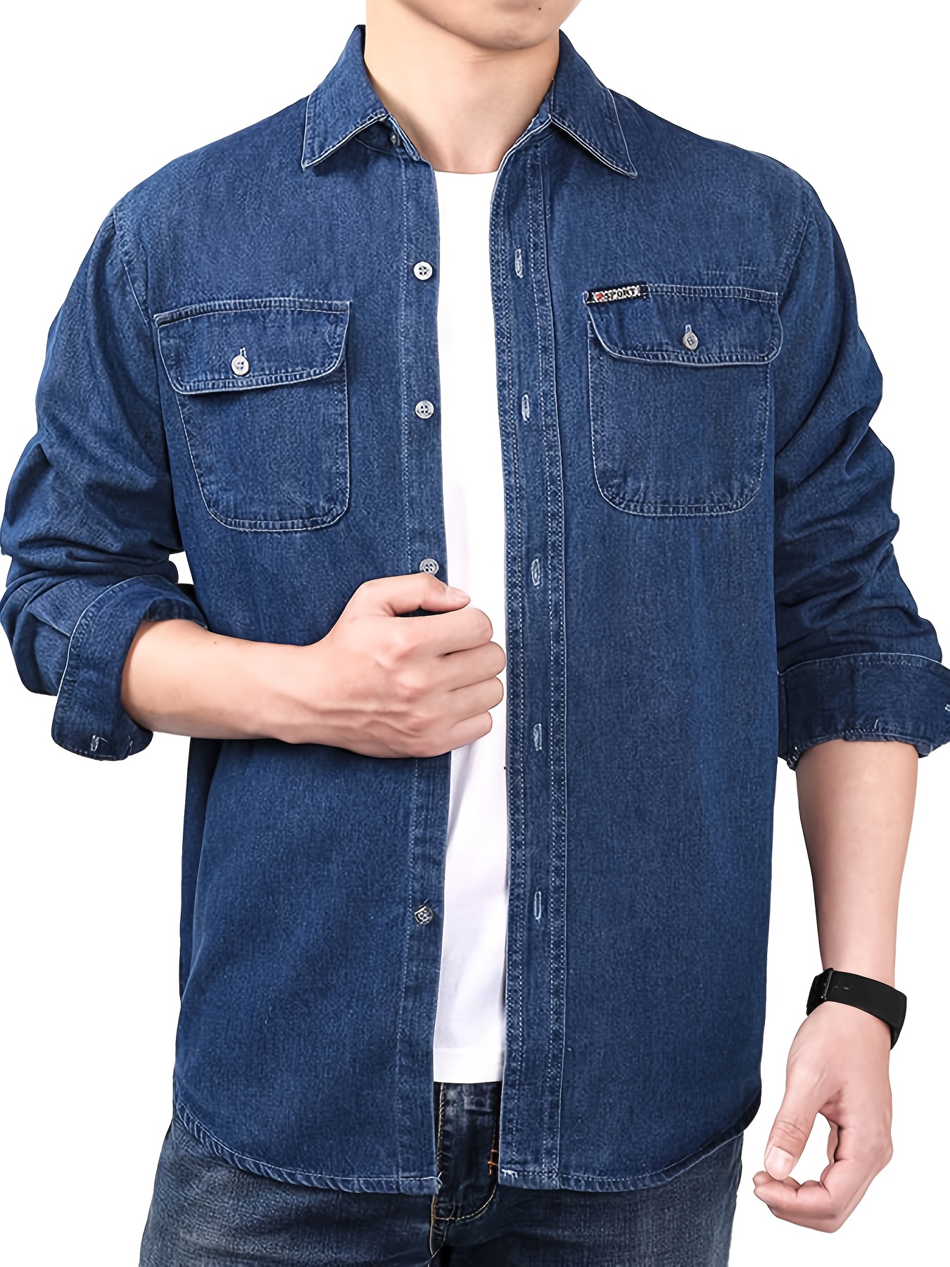 Men's Spring/Autumn Denim Shirt Long Sleeve Fashion Loose Casual Pure Summer Lightweight Workwear Labor Protection Jacket