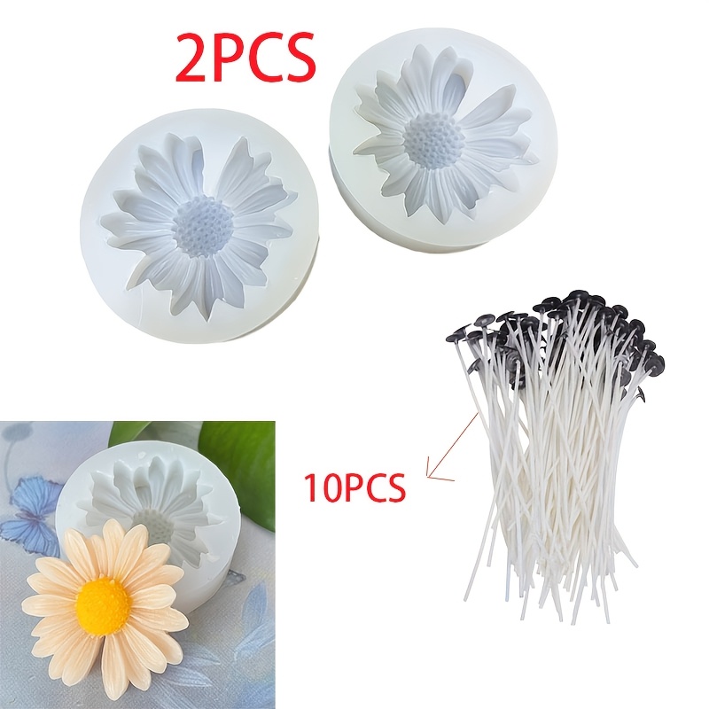 TEMU 12 Piezas Molde de Silicona para Velas de Margarita/Set de para Velas, Molde de Silicona para Velas Aromaterapia Hechas a , 10 para Velas + 2