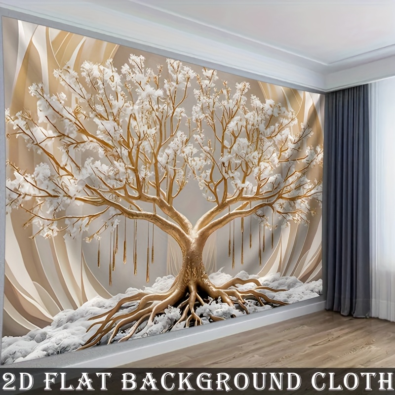 White Tree Of Life Wall Tapestry For Living Room And Party Decor_voghion.com