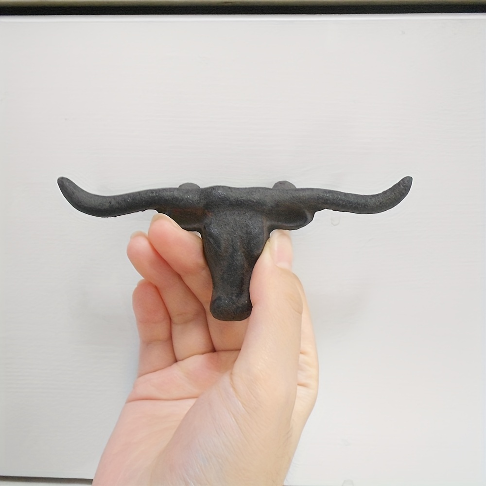 Image of Vintage Drawer Handle - Metal Pull With Powder-coated Cast Horns, Rustic Farmhouse Cabinet Knob For Dressers, Doors, Furniture (durable & )