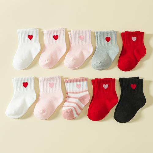 lot de 10 paires de chaussettes pour nourrissons et tout- , à rayures verticales extensibles et polyvalentes, avec motif de cœurs pour , confortables et respirantes, adaptées à toutes pour bébé