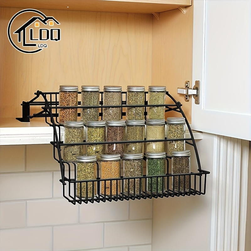 

Ldq 3-tier Pull-down Spice Rack - Space-saving Kitchen Organizer For Spice Jars, Easy- Metal Storage Shelf With Retractable Design