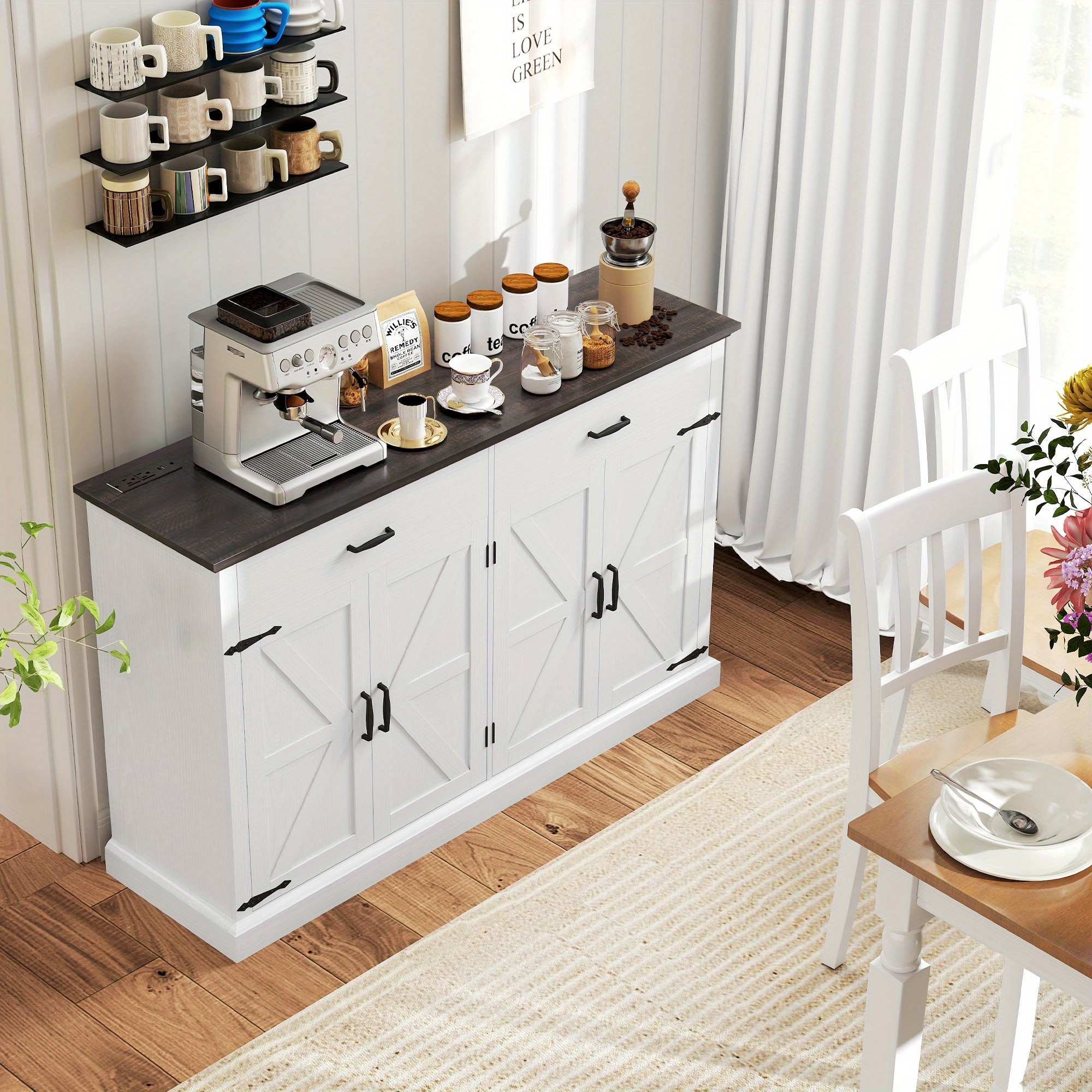 TEMU HOMCOM Blanc Style Ferme avec 4 Portes Coulissantes, MDF/Bois, 27" de Hauteur, 3,2 Pieds Cubes d'Espace de Rangement - Meuble Autoportant pour