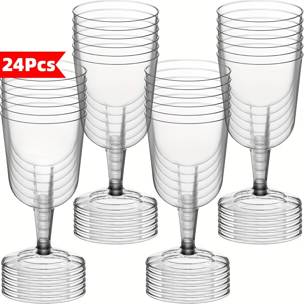 Image of 24 Plastic Wine Glasses And High-quality Plastic Party Glasses, Reusable Wine Glasses For Birthdays, Weddings, Christmas, Barbecues, Picnics, Parties