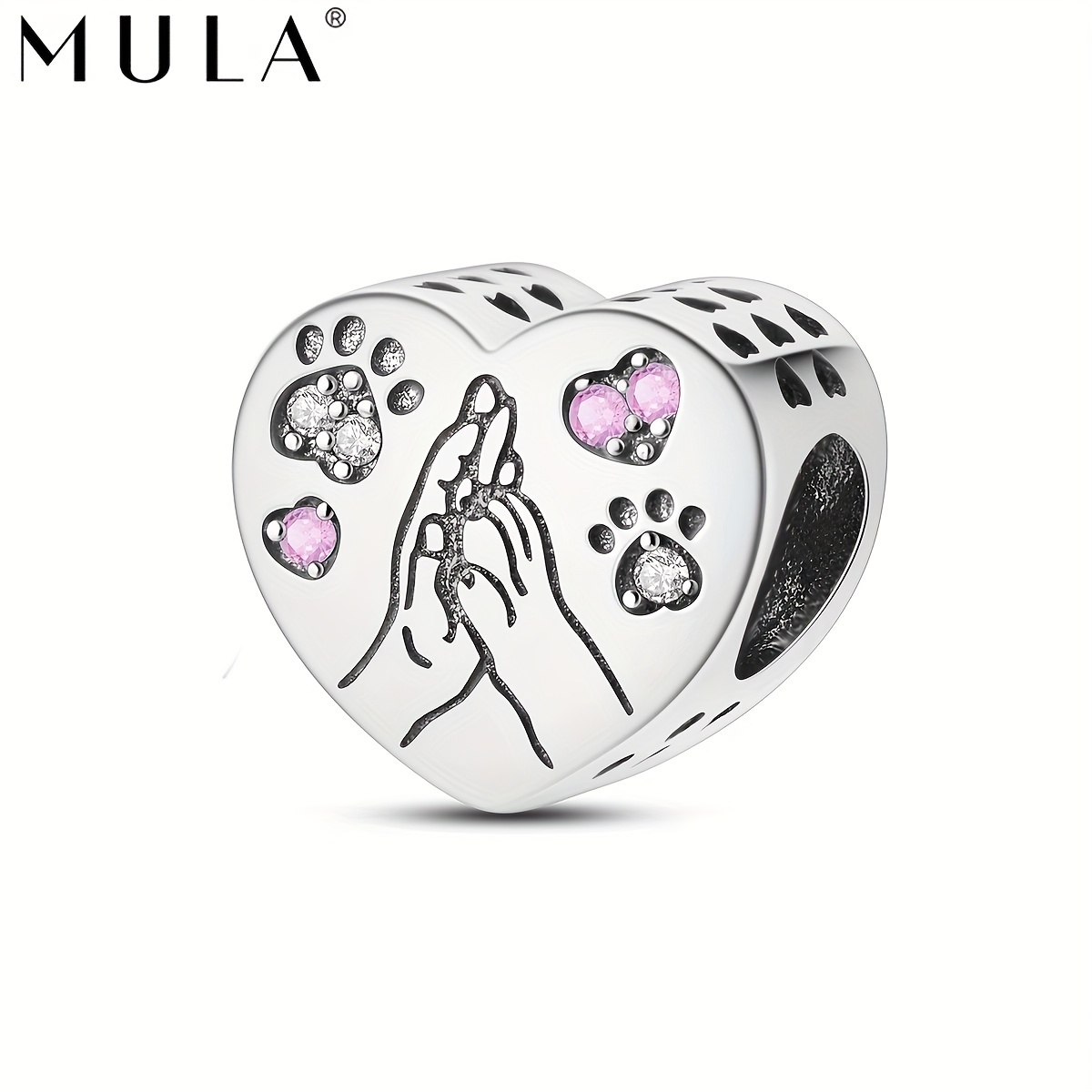 

MULA 1 Pc Plaqué Argent Simple Zircone Mignon Pendentif en Forme de Cœur avec Empreinte de Patte de Chien Main dans la Main pour Bijoux de Fait Main Cadeau pour les Femmes Fille