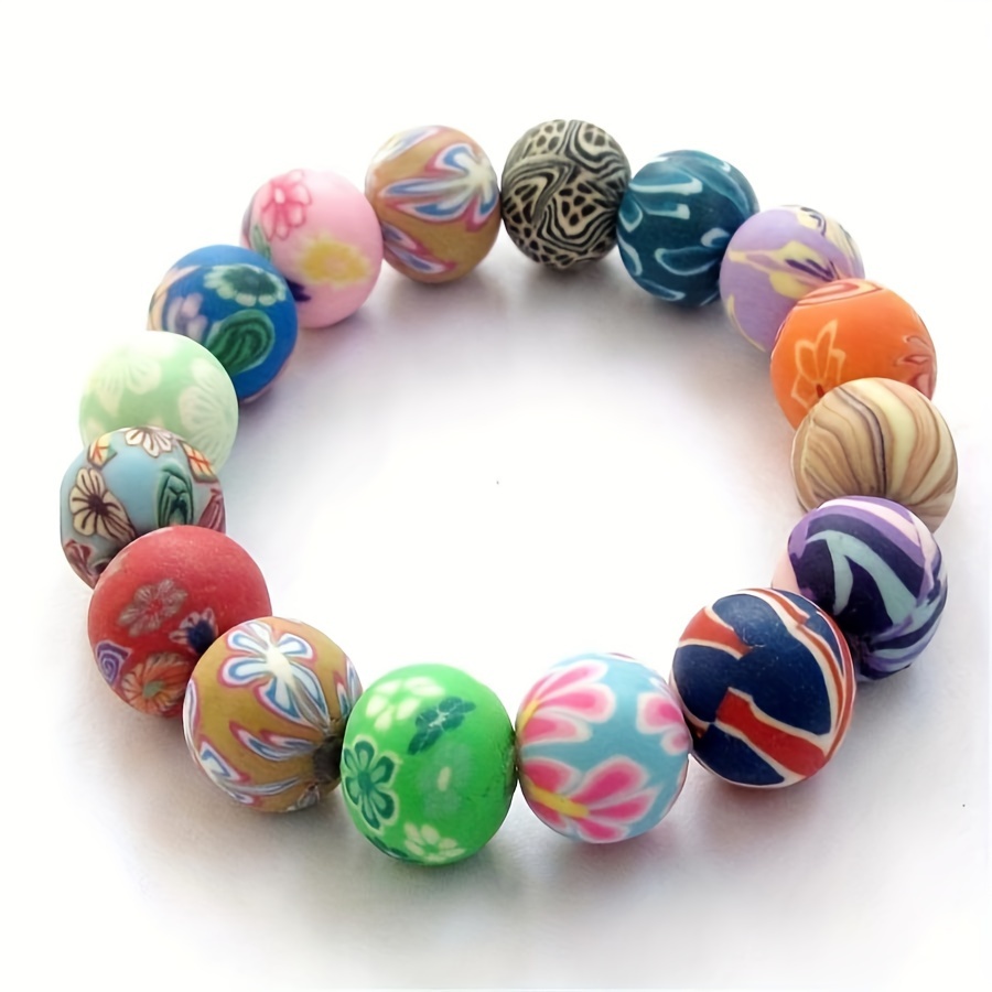 

Boho Style Handcrafted Polymer Clay Bead Bracelet, Stretch Band, December Birthstone, Daily & Valentine's Day Gift, Unisex - 12mm Beads