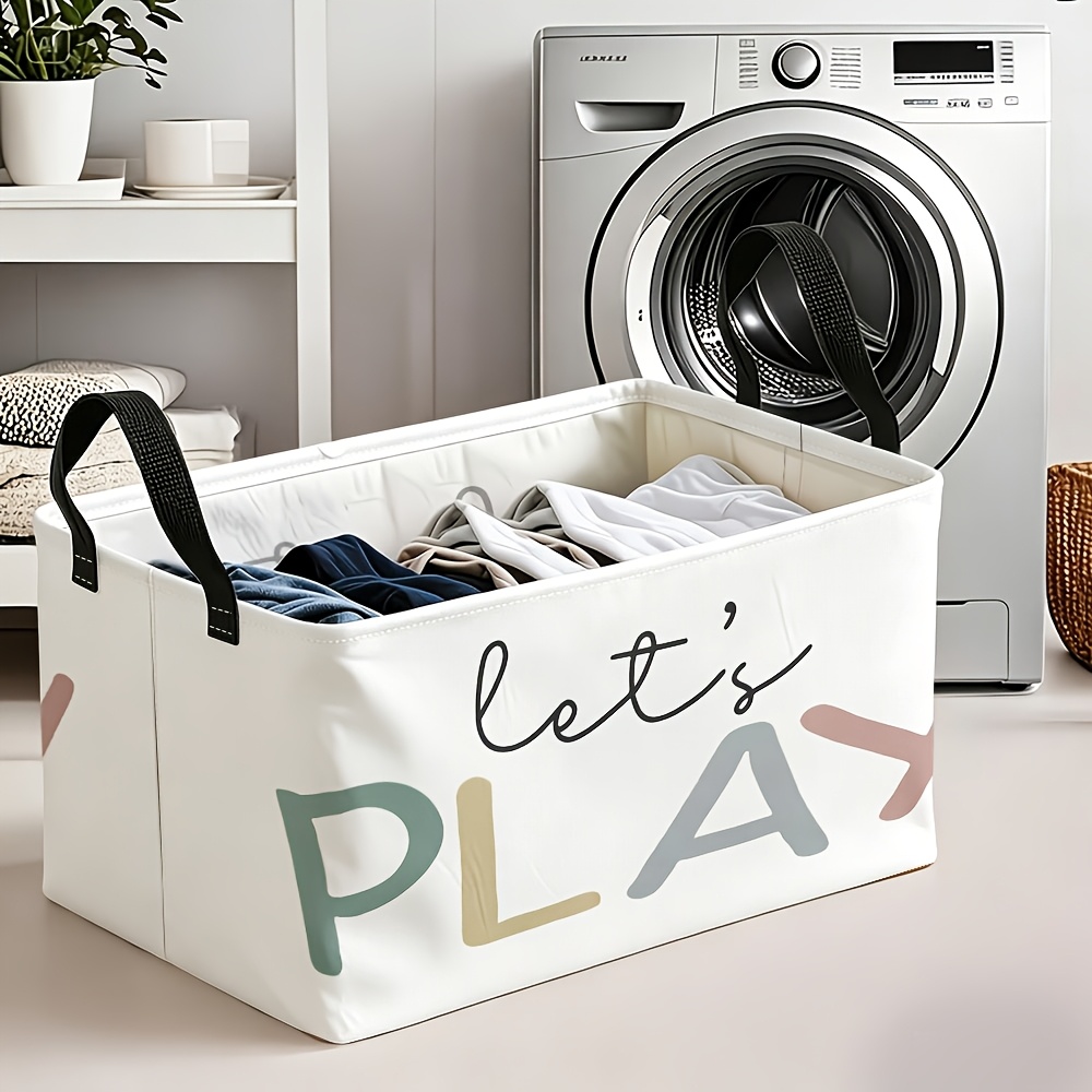 Cheerful "Let's PLAY" Pastel Color Print Storage Basket