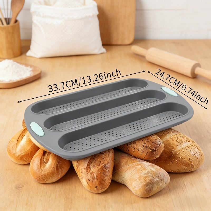 3-cavity Silicone Bread Pan, Acid Dough And Heat-resistant Rectangular Bread Pan, Homemade Bread Pan For Baking French Bread, 1pc, For Oven