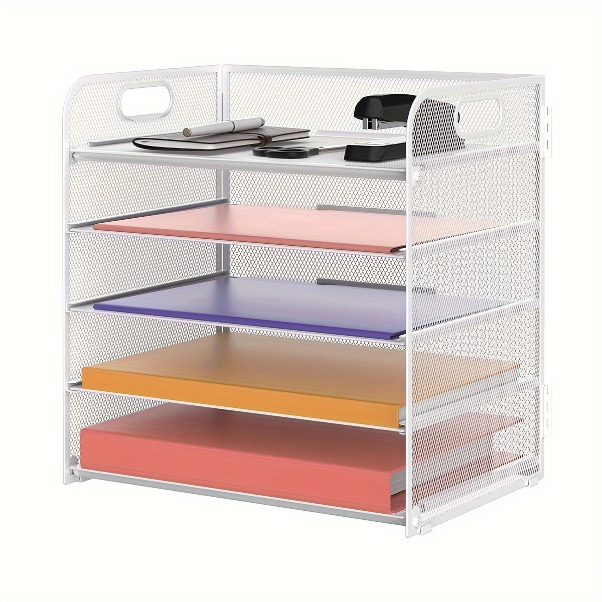 Organisateur De Bureau 3 Niveaux En Maille - Avec Poignée, Pour Feuilles A4, Lettres, Dossiers
