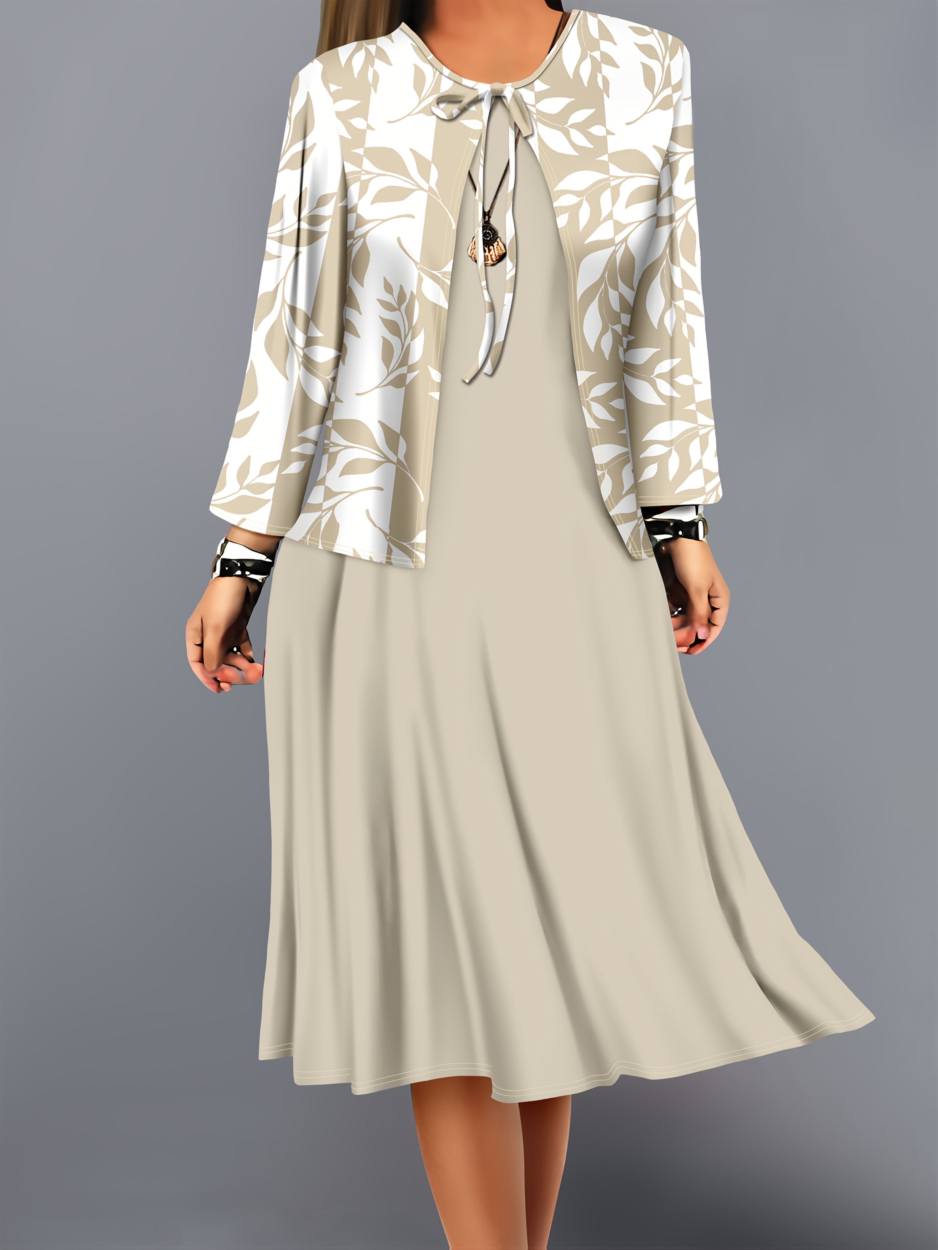 Newness Botanical Garden Printed Midi Dress A chic two piece set featuring a printed cardigan and flowing midi skirt