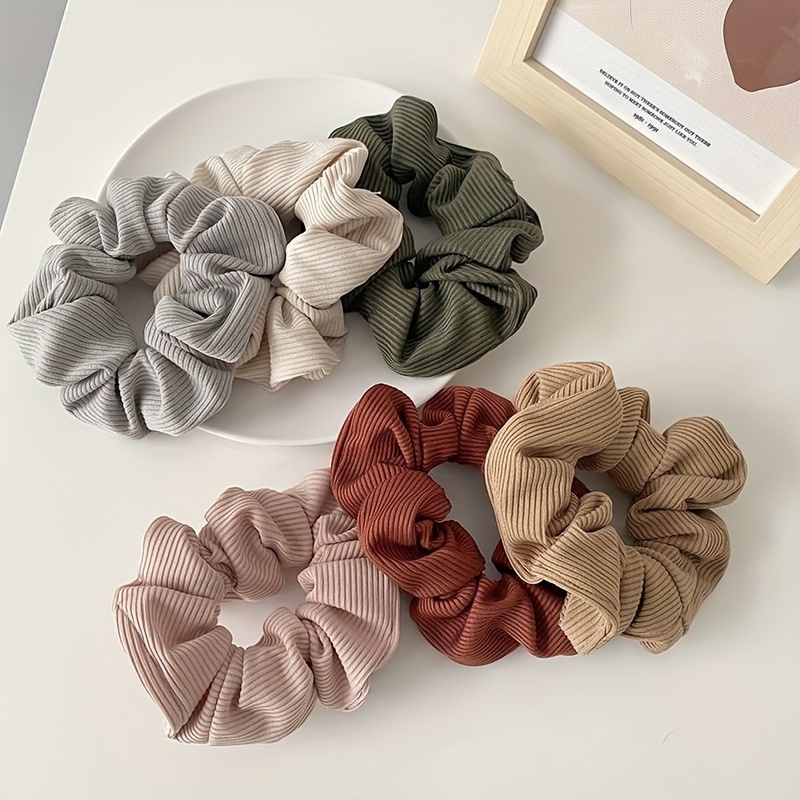 

6pcs Elegant Knitted Hair Ties, Assorted Colors Textured Scrunchies, Simple Style Ponytail Holders For Women And Daily Wear