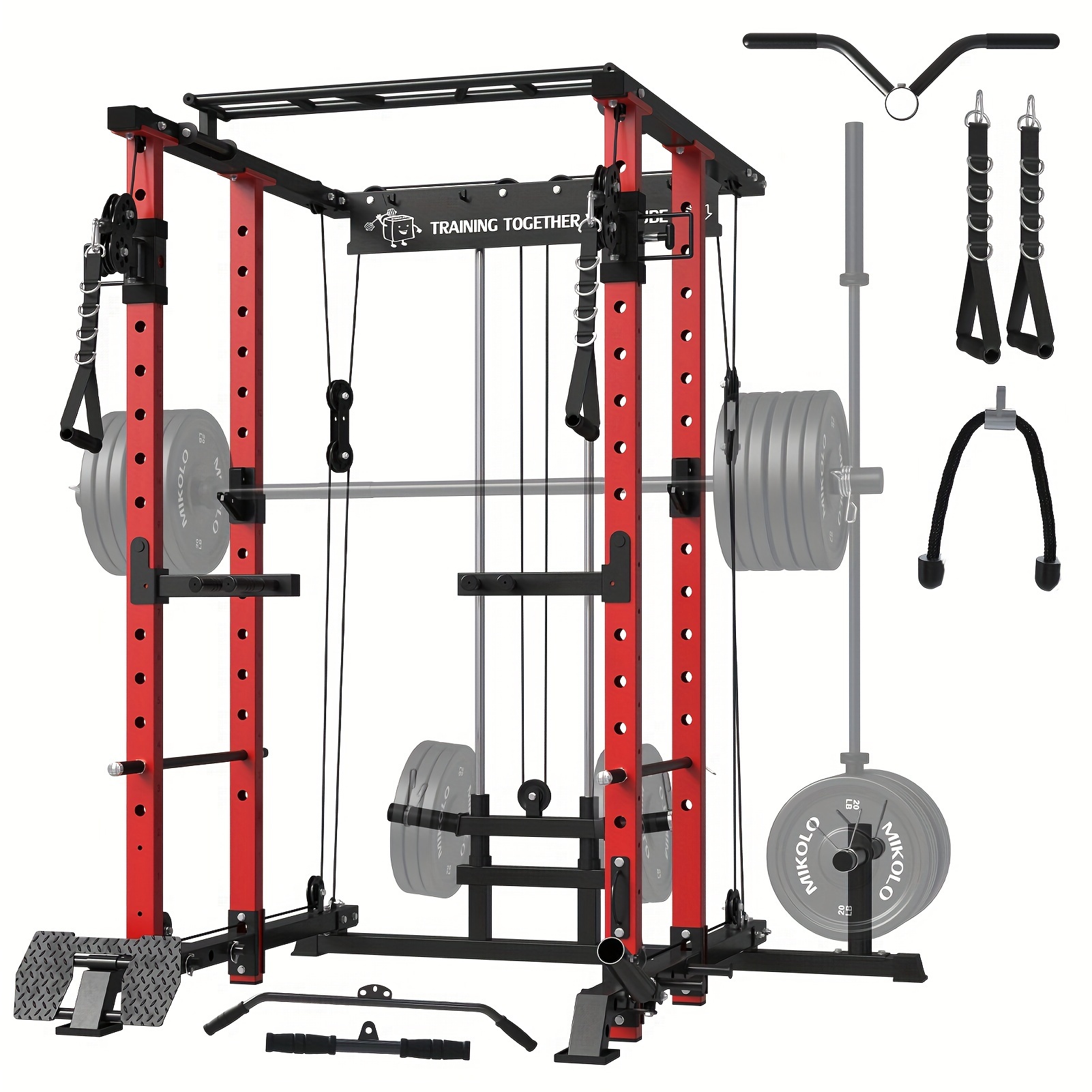 

Power Rack Cage, 1500 Lbs Weight Rack With Cable Crossover Machine, Multi-function Squat Rack With J Hooks, Dip Bars And Landmine For Home Gym (black), Plate Loaded Machine